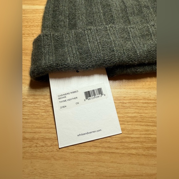 White + Warren Cashmere Ribbed Knit Beanie [Thyme / Dark Greene] - Picture 3 of 4